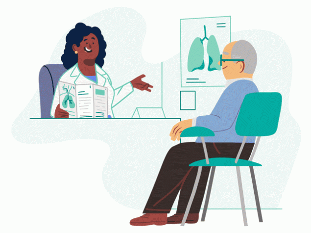 doctor explaining to old man