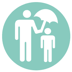 man with child and umbrella icon